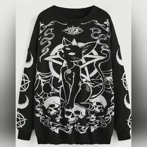 Black and White Cat Graphic Sweater